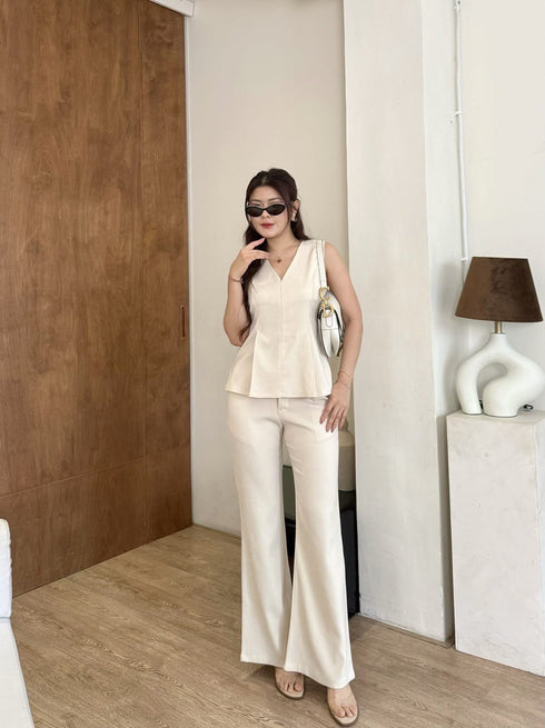 V-Neck Sleeveless Vest With Trousers sets